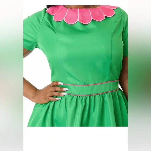 Unique Vintage Green and Pink Dress - Picture 5 of 12